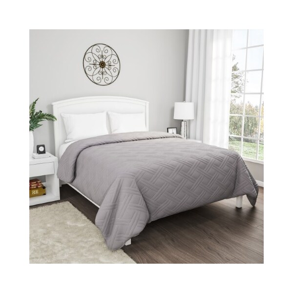 Hastings Home Quilt Coverlet with Weave Quilted Pattern Lightweight Bedding for All Seasons (Twin, Gray) 843179UAM - main